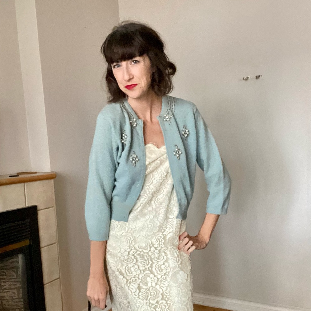 Vintage Beaded Pearl Cardigan - 1940s